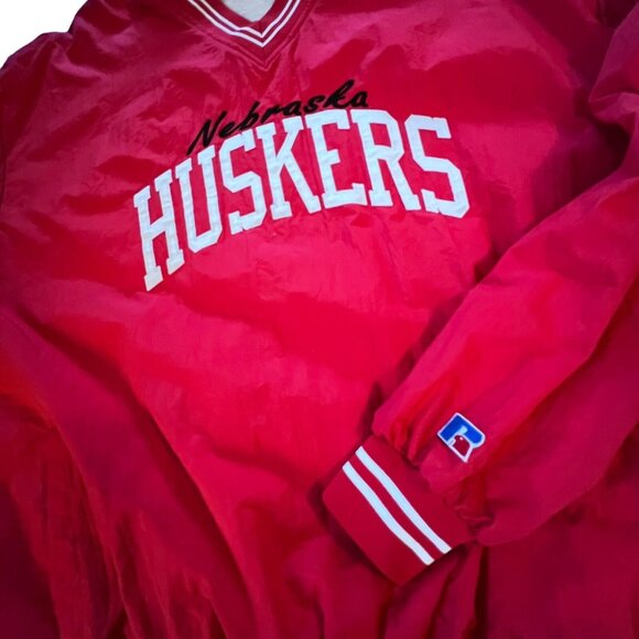 Vtg Nebraska Corn Huskers Pullover Jacket XL NCAA Russell Athletic Red Nylon - Picture 5 of 12